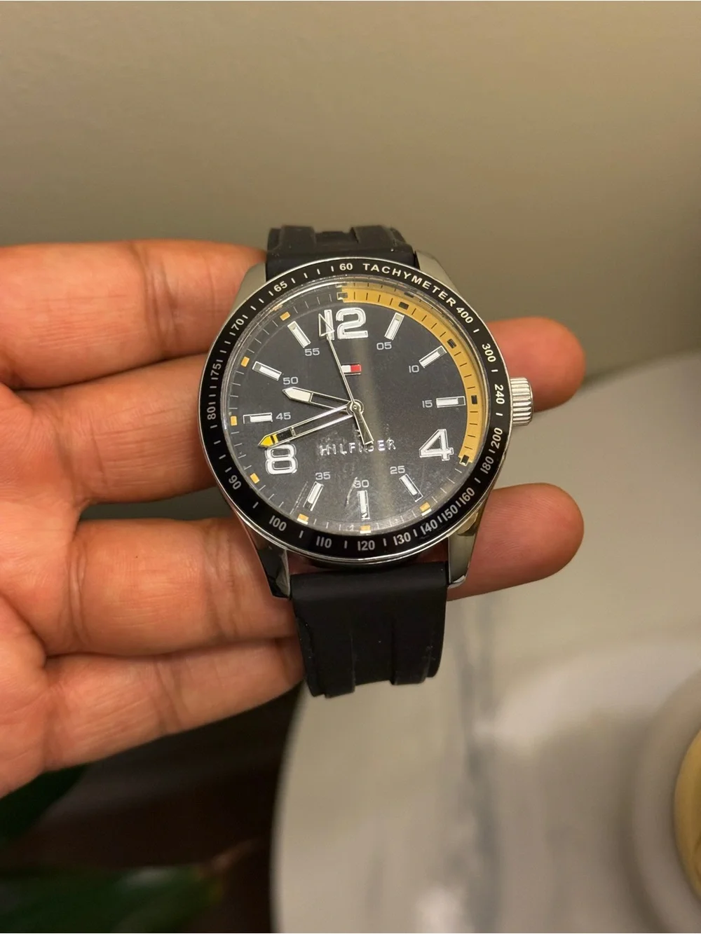 Tommy Hilfiger Black & Yellow Sport Watch men’s rubber strap